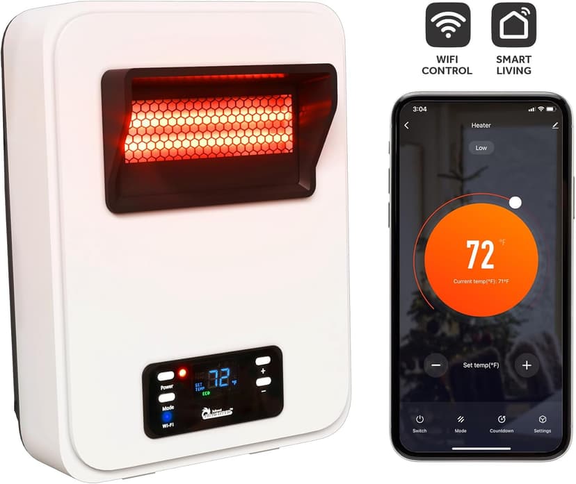 Dr. Infrared Heater Ecoheat Wall Hung or Wall Mounted Electric Space Heater, Dual System with Infrared and Fan Forced, Remote Control, 1500W, White