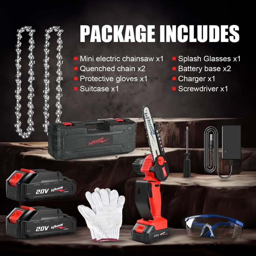 Mini Chainsaw Cordless, 6 Inch Portable Electric Chainsaw, One-Hand Handheld Small Chain Saw for Cutting Wood Trimming and Woodworking- Mini Chain Saw Battery Powered with 2 Batteries