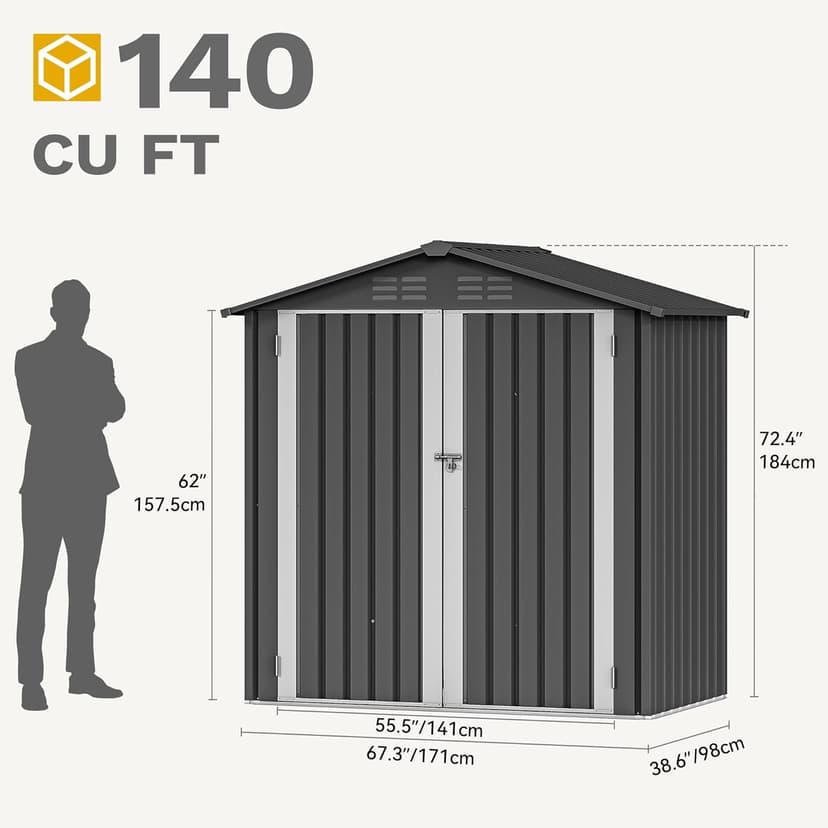 DWVO 6x4ft Outdoor Storage Shed, Weatherproof Tool Shed w/Locking Entry & Ventilation for Grass Cutter, Bike, Equipment, Courtyard, Garden (Dark Gray)