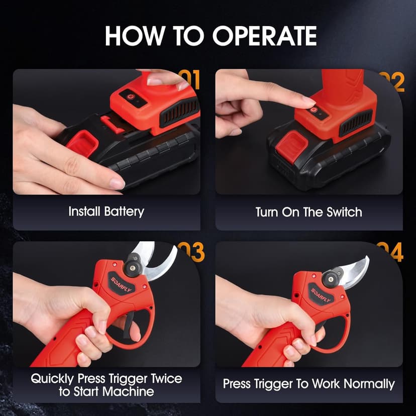 Electric Pruning Shears, 35mm 1.4'' Cutting Diameter Professional Cordless Electric Pruner for Tree Trimming Branch Cutter, (2Pcs 2000mAh Battery & 1 Charger Included), Red, SEPS-02