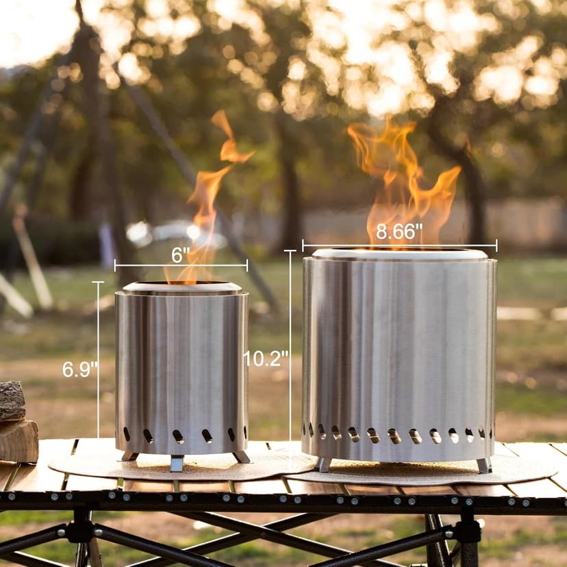 Table Top Firepit 6 Inch - Tabletop Fire Pit Camping Stove 304 Stainless Steel Pellet Patio Heater Portable Smokeless Fire Pit 6"x6.89" Silver