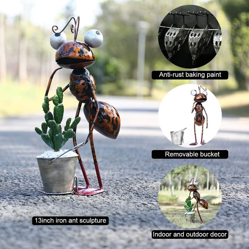 Tooarts Metal Ant Garden Decor Sculpture Home Patio Lawn Yard Indoor Outdoor Statue Ornament with Removable Bucket