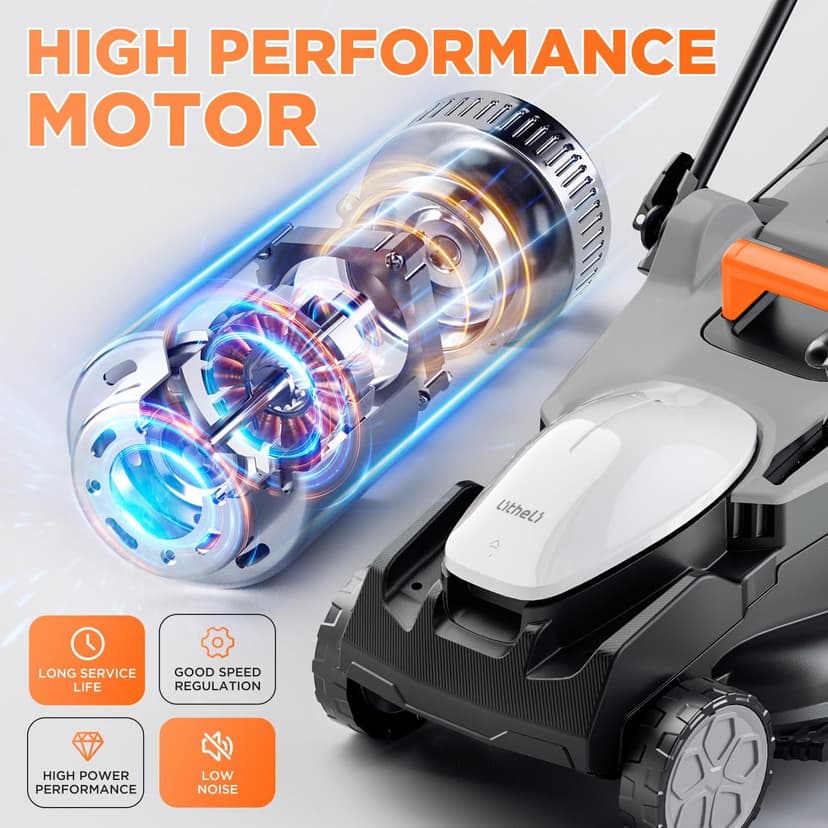 Litheli 40V (2 x 20V) 16" Electric Lawn Mower Cordless, Walk Behind Lawn Mower with 6-Height Adjust, Portable & Lightweight Push Battery Powered Lawn Mower (2 * 4.0AH Batteries Included)