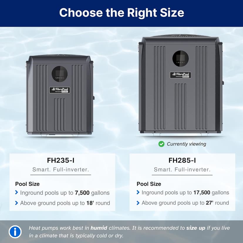 FibroPool Swimming Pool Heat Pump – Full Inverter Electric Heater – FH285-i for Pools up to 17,500 Gallons – for Above Ground and In Ground Pools and Spas – High Efficiency, No Gas or Propane Needed