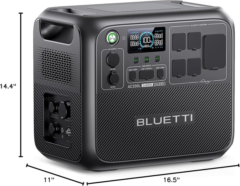 BLUETTI Solar Generator AC200L, 2,048Wh LiFePO4 Battery Backup, Expandable to 8,192Wh w/ 4 2,400W AC Outlets (3,600W Power Lifting), 30A RV Output, for Camping, Home Use, Emergency