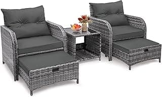 5 Pieces Wicker Outdoor Patio Chairs Set with Ottoman, Patio Furniture Set with Foot Rest Underneath, PE Rattan Garden Arm Chairs with Hidden Ottoman for Poolside Garden Balcony, Grey