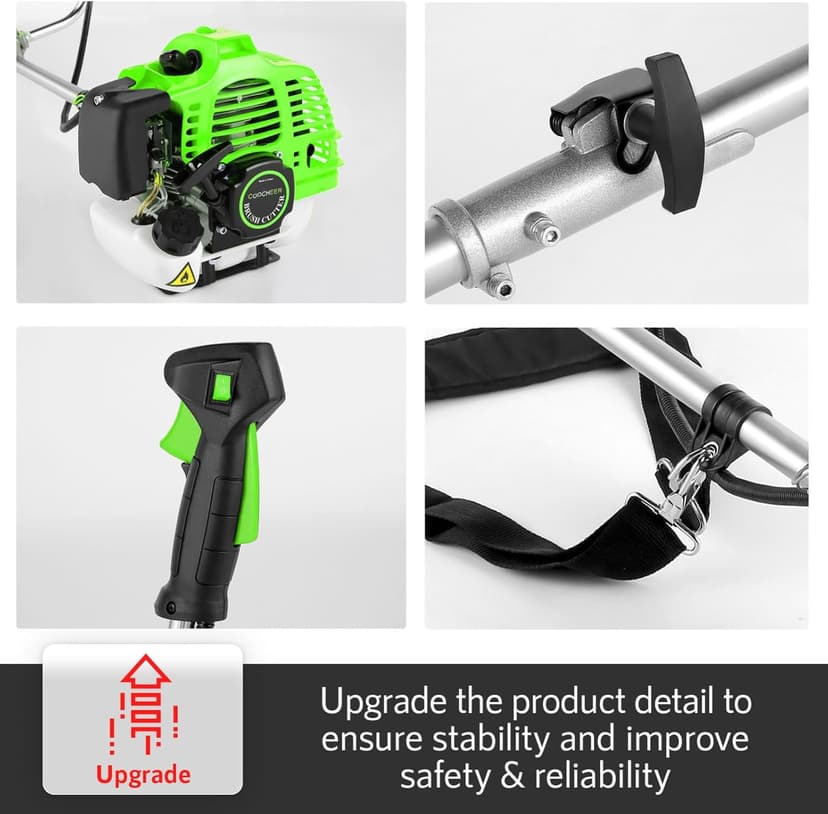 58CC Brush Cutter Gas Powered 2-Cycle 4 in 1 Gas Weed Eater 18.5" Cutting Path Gas Weed Wacker with 4 Detachable Heads Straight Shaft String Trimmer Grass Cutter Machine for Weeds and Grass, Green
