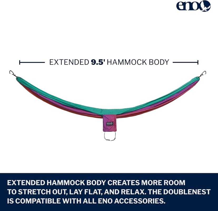 ENO DoubleNest Hammock - Lightweight, Portable, 1 to 2 Person Hammock - for Camping, Hiking, Backpacking, Travel, a Festival, or The Beach - Fade/Seaglass