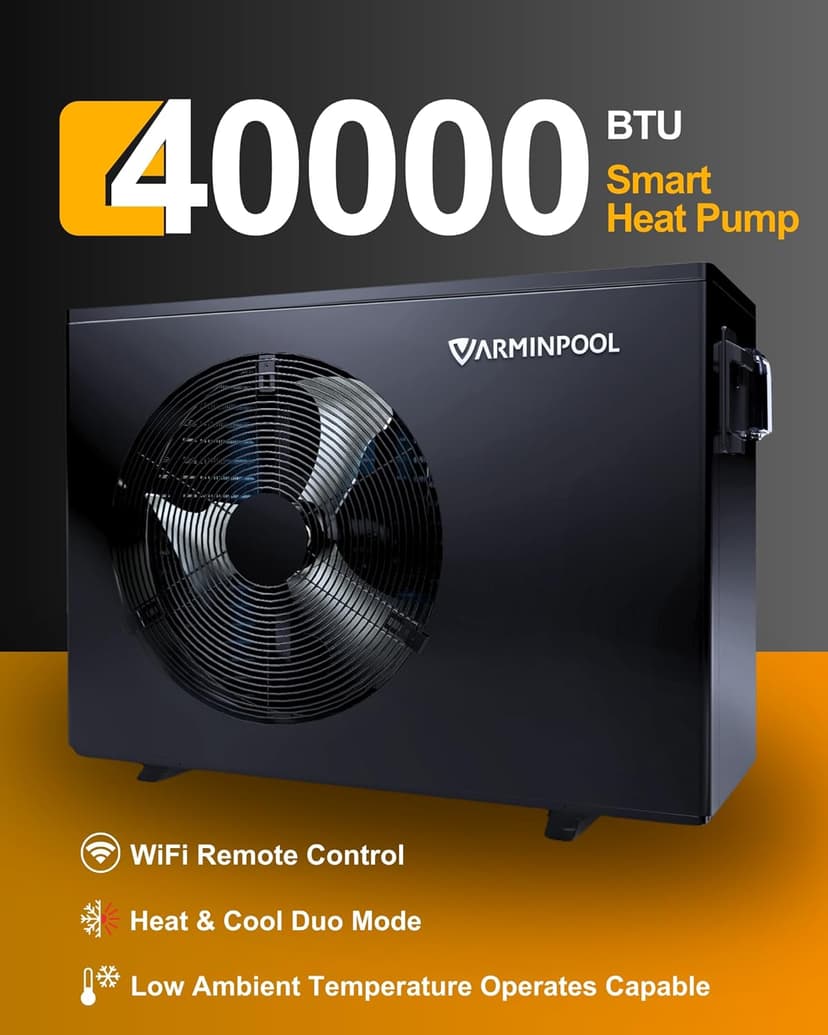 40000BTU Pool Heat Pump for 13000 Gallons Ingroud and Above Ground Pools, Smart Electric Pool Heater with WiFi Control APP, 220-240V, Titanium Heat Exchanger
