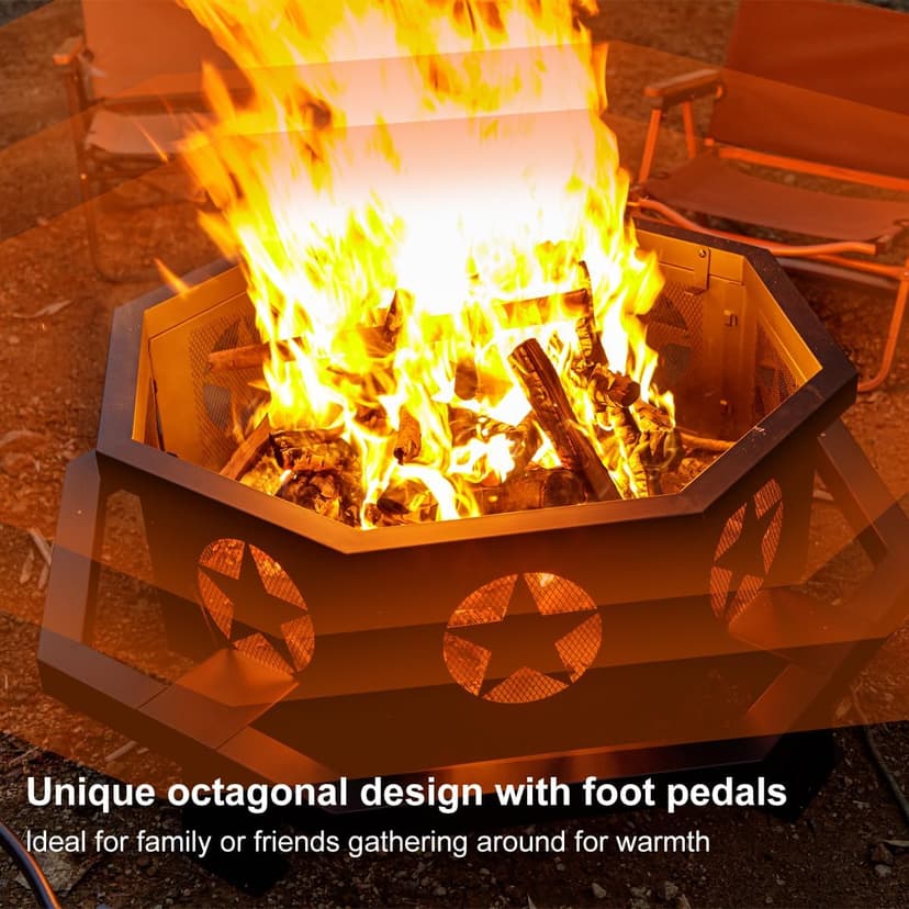 42 inch Fire Pit for Outside, Heavy Duty Wood Burning Fire Pits with Fire Poker, Outdoor Octagonal Firepit for Camping, Yard, Patio