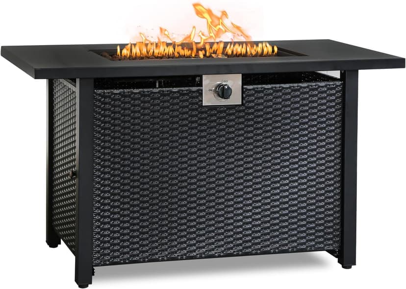 Propane Fire Pit Table,Out Door Fire Pits & Fireplaces,Gas Fire Pit with Lid and Lava Rock.Square Black Fire Pit Table on Patio Deck & Garden Backyard. (Raven‌ Black, 43-inch)