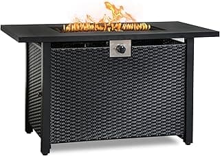 Propane Fire Pit Table,Out Door Fire Pits & Fireplaces,Gas Fire Pit with Lid and Lava Rock.Square Black Fire Pit Table on Patio Deck & Garden Backyard. (Raven‌ Black, 43-inch)