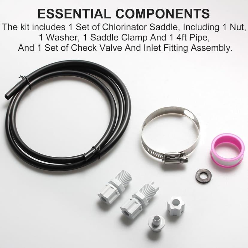 CL200 Chlorine Feeder Parts for Chlorinator Tubing Chlorinator Valve Replacement/with Saddle Clamp Chlorinator Feeder Hose Tubing Parts with Check Valve Control Valve