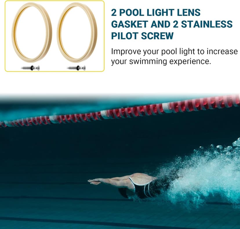 (1 Set) 8 3/8" Pool Light Lens Gasket and Stainless Pilot Screw - Exact Replacements for Pentair 79101600Z and 79104800 - Compatible with Pentair IntelliBrite, AmerLite, and SAM Amerlite Lights