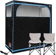 2 Person Infrared Sauna | Full Size Portable Sauna Tent | FAR Infrared Sauna for Home, 1,350watt, Home Saunas with Heating Foot Pad*2, Portable Chair*2, (L56.7 x W31.5 x H59.4, Black)