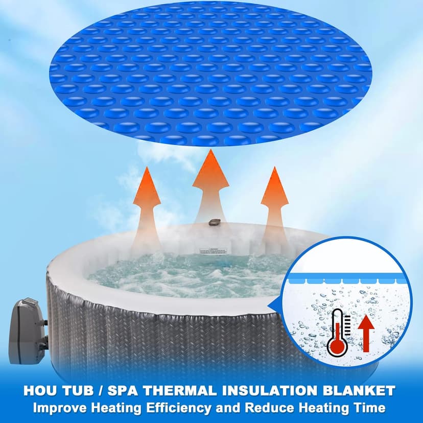 Hot Tub Spa Solar Bubble Cover Blanket for Round Inflatable Hot Tub Spa Pool Thermal Insulation Floating Bubble Wrap Covers (6 Ft)
