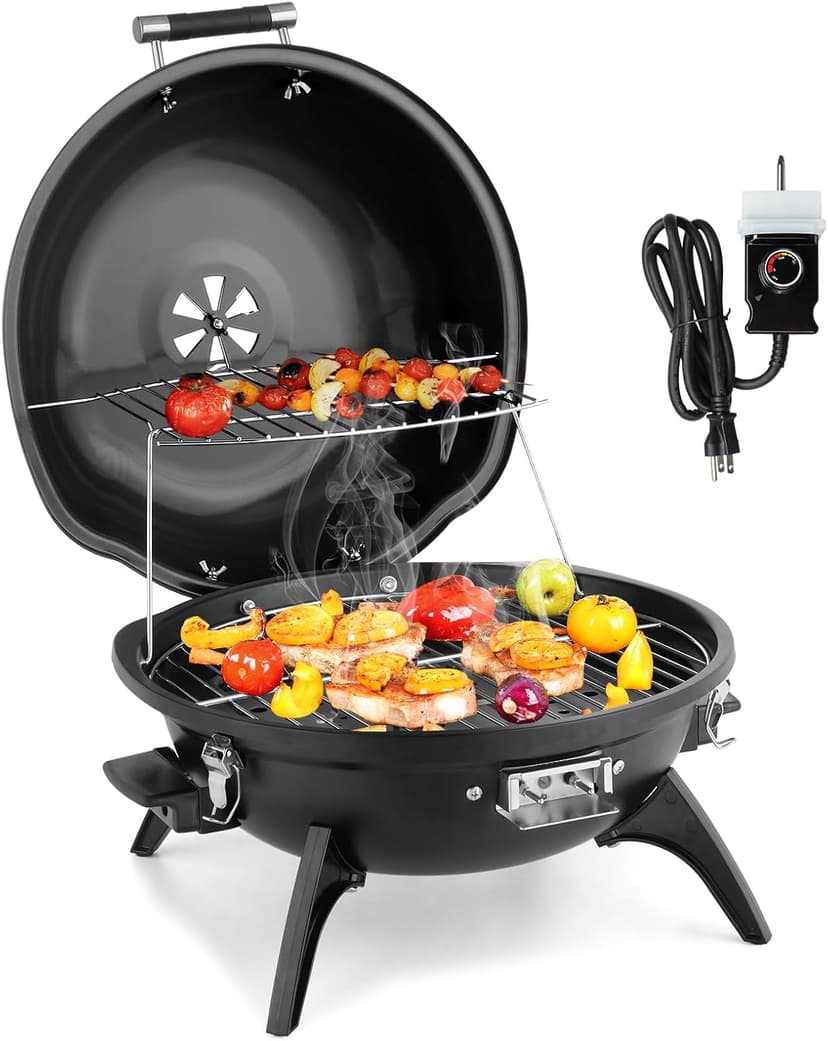 Outvita Indoor/Outdoor Electric Grill, 1600W Portable Removable Stand Grill with Double Layer Design for Countertops, BBQ, Patio & Backyard (Black)