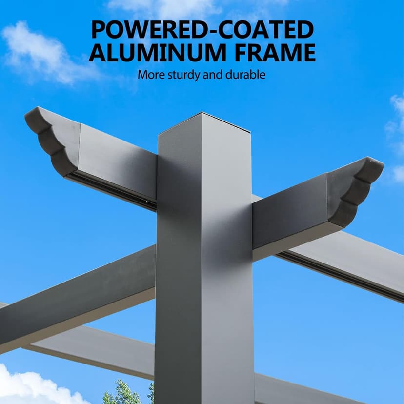 10‘x10’ Louvered Pergola, Retractable with Sun Shade Canopy Patio Pergola, Heavy Duty Aluminum Pergolas for Gardens, Pavilion Grill Gazebo, Backyards and Decks, Grape Trellis (Khaki)