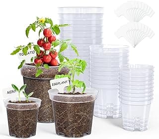 homenote Clear Nursery Pots for Plant,3/4/5 Inch Plant Pot for Planting Plastic Seedling with Drainage Holes Seed Starter Flower High Transparency 20 Labels Excellent Hardness(30 Pack)