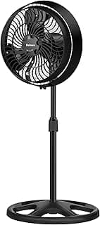 HOLMES 16" Outdoor Misting Stand Fan, Hose Connection, 3 Speeds, 3 Micro-Mist Levels, 80° Oscillation, Adjustable Height, 25° Head Tilt, GFCI Plug, Black