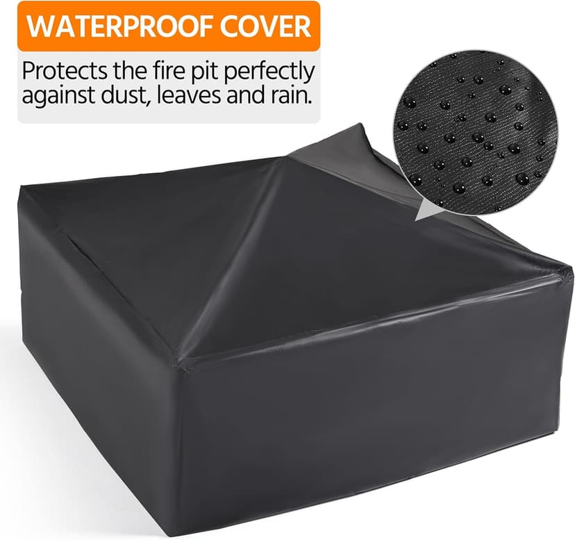 Yaheetech 34in Fire Pit Table Outdoor Wood Fire Pits Fire Pits for Outside Patio Square Steel Stove with Mesh Screen, Waterproof Cover & Poker for Bonfire Camping