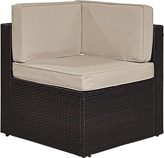 Crosley Furniture Palm Harbor Corner Outdoor Sectional Chair, Wicker Patio Chairs for Porch, Deck, Backyard, Brown with Sand Cushions