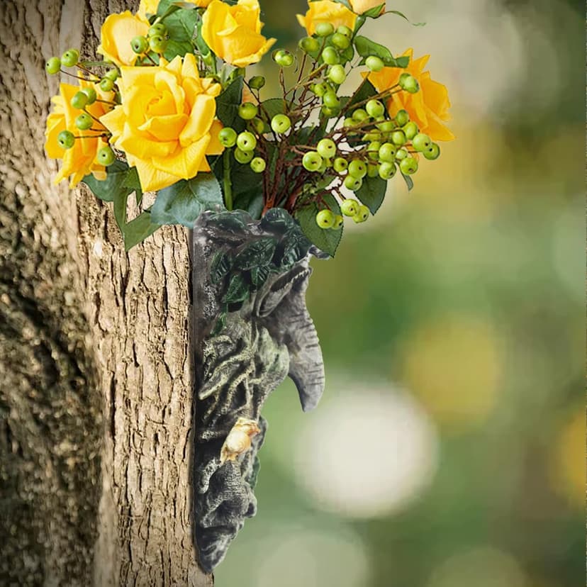 Tree Face Sculpture, Flower Planter Pot Hand-Painted Greenman Tree Face Garden Decoration for and Home Décor