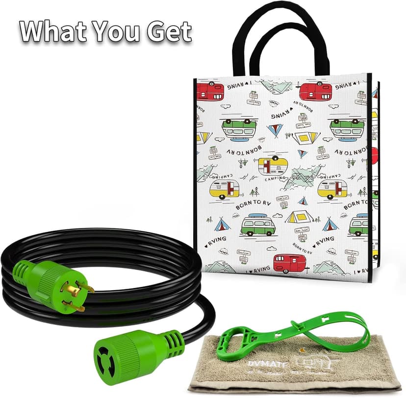 RVMATE 3 Prong 30 Amp Generator Extension Cord 10 Feet, NEMA L5-30P/L5-30R 125V SJTW Jacket