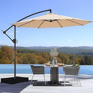 10ft Offset Patio Umbrella with Base Included, Cantilever Offset Hanging Patio Outdoor Market Umbrella UPF50+ UV Protection with Easy Tilt and Crank for Pool Deck and Garden