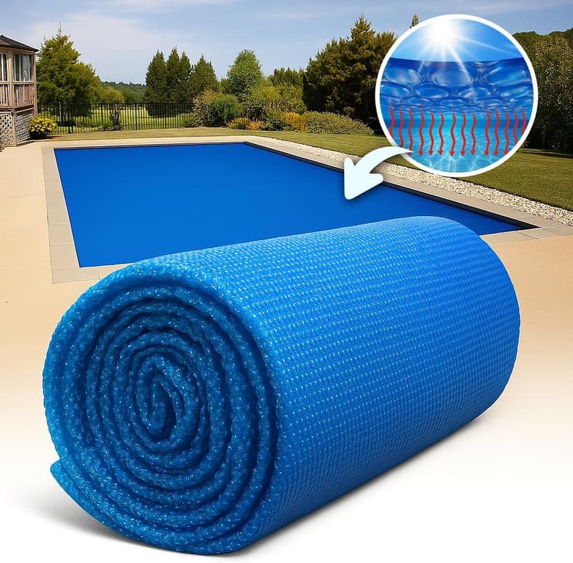 SunHeater Pool Solar Blanket - Heavy Duty Rectangular Thermal Cover with Bubbles - Heat Transfer Solar Pool Heater for In-Ground Swimming Pools - Durable 12 Mil Thick Polyethylene - 14' x 28' Feet