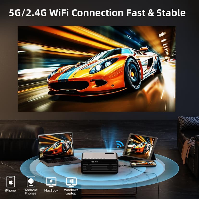 FUDONI Projector with WiFi and Bluetooth 4K Supported, Upgraded Outdoor Movie Projectors Native 1080P FHD 12000L, Video Proyector for Home Theater, Compatible w/HDMI/USB/iOS/Android/Windows/TV Stick