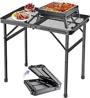 BRIAN & DANY Camping Table Folding Grill Table, Small Foldable Table Height Adjustable, Portable Metal Picnic Table for Outdoor, Black, 2x1.3FT