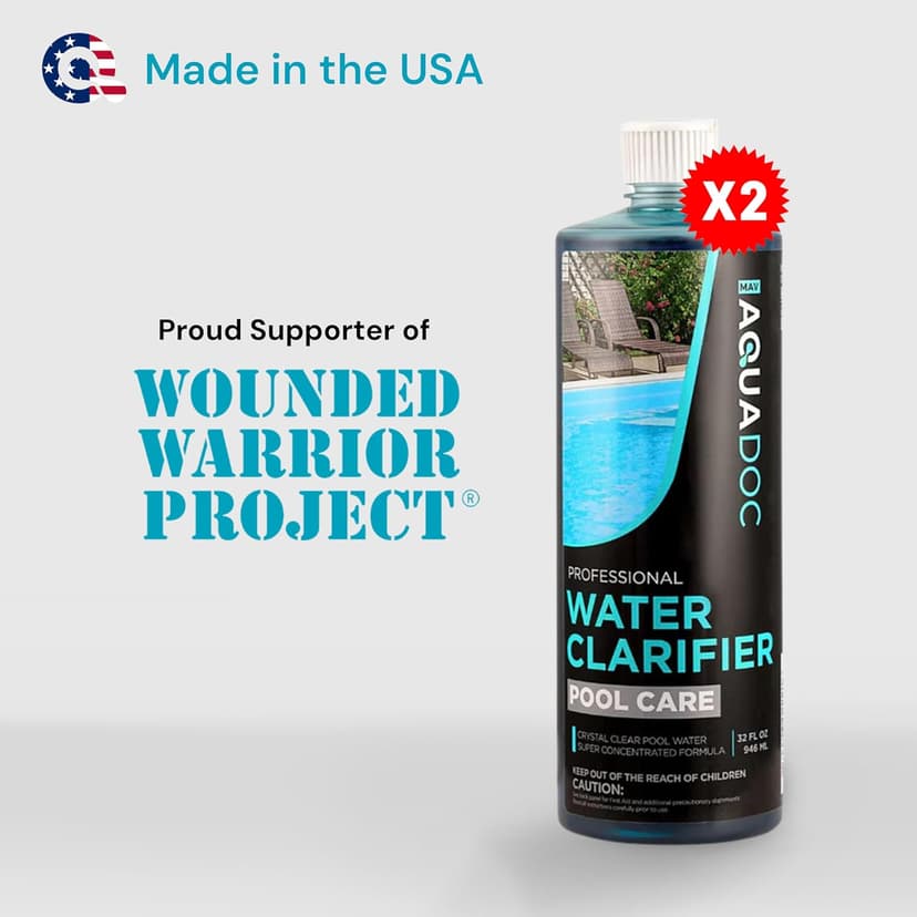 Pool Clarifier Liquid for Cloudy Water Treatment - Swimming Pool Water Clarifier to Support Water Clarity in Inground and Above Ground Pools - AquaDoc - 32oz 2 Pack