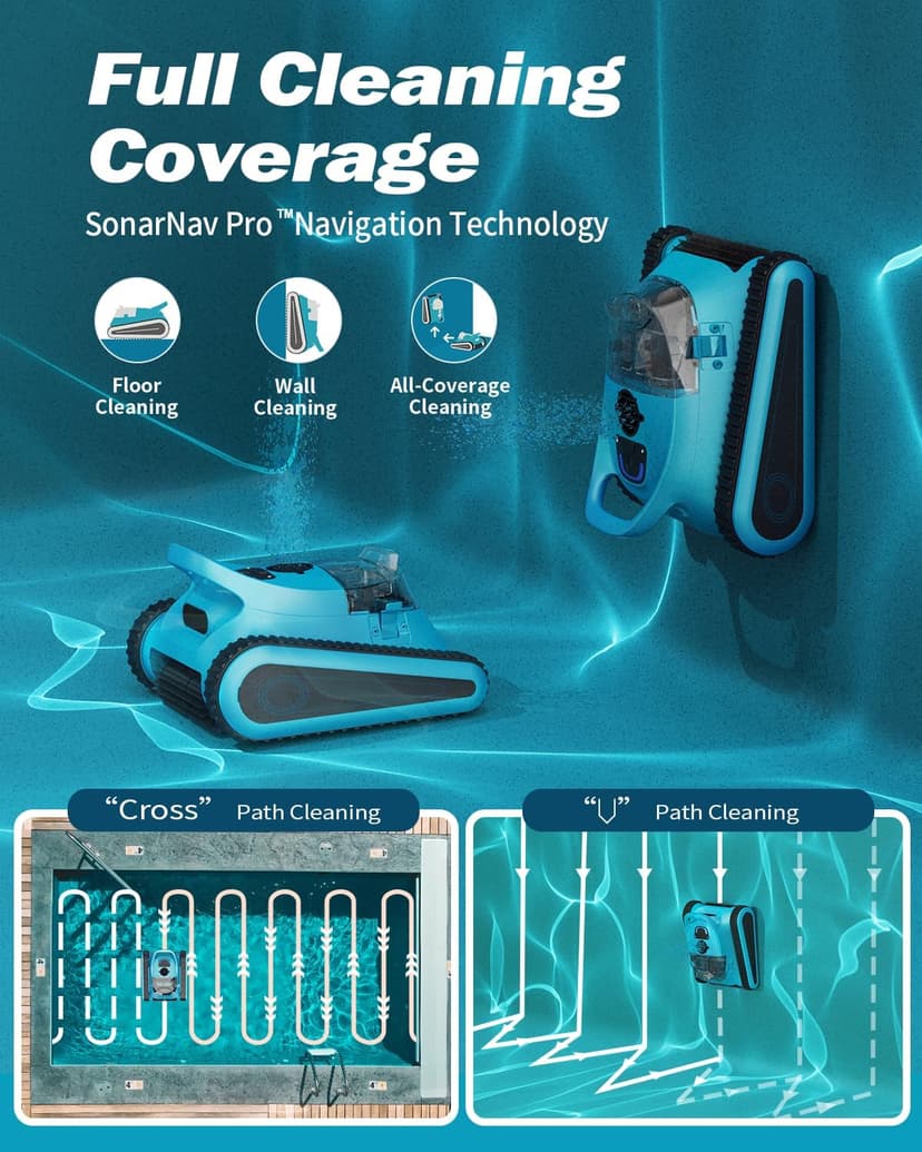 2025 Upgraded HISION Cordless Robotic Pool Cleaner with Wall-Climbing & Waterline Cleaning, 180W Brushless Motor Powerful Suction, 150-Min Runtime for In-Ground & Above Ground Pools up to 2000 Sq.Ft