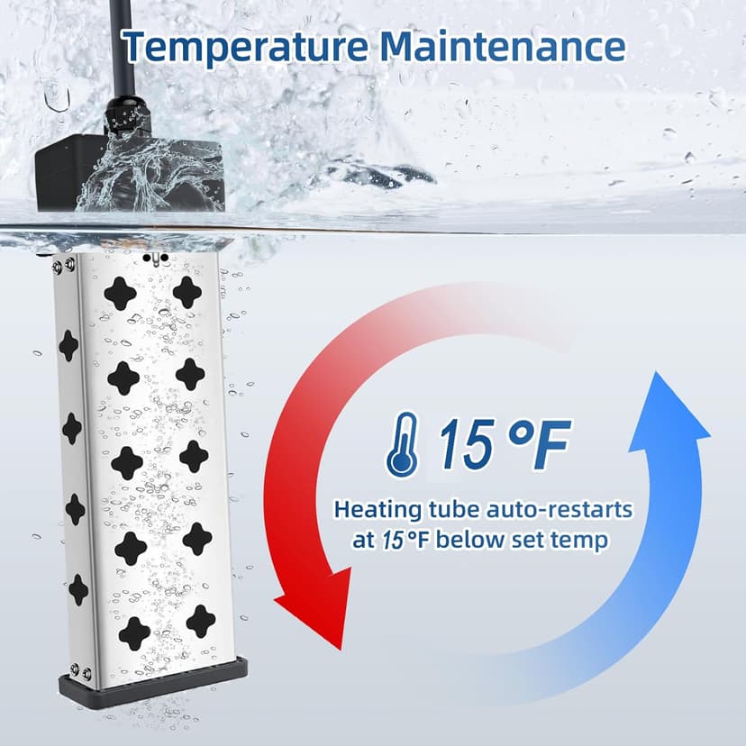 Portable Water Heater for Bathtub and Bucket, 1800W Fast Heating with Real Time Temperature Display, Adjustable Thermostat and Anti Dry Burn Protection, Stainless Steel Heating Rod, Immersion Heater
