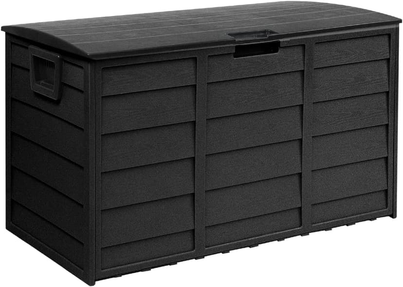 SUNCROWN 75 Gallon Deck Storage Box Resin Outdoor Storage Container with Handles for Patio Garden Yard, Black, Black