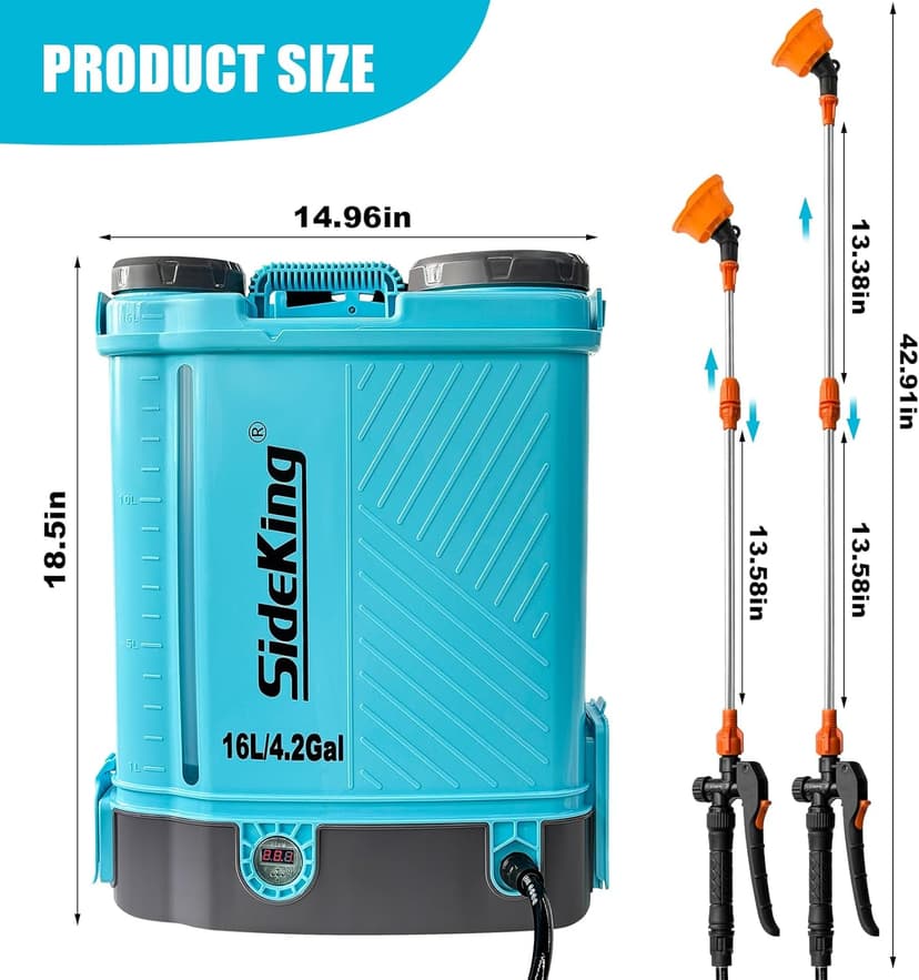 Battery Powered Backpack Sprayer 4 Gallon, 0-100 PSI Adjustable Pressure Sprayer Compatible with Makita 18V Battery, Electric Sprayer with Wand, 5 Nozzles, 2.6Ah Battery&Charger Included