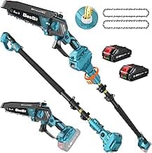 Seesii PS620 2-in-1 Electric Pole Saws: 6 Inch Mini Chainsaw Cordless with Extension Pole, 2Pcs Batteries, Brushless Chain Saw for Limb Branch Cutter, Battery Tree Trimmers Pruner,16Ft Long Reach