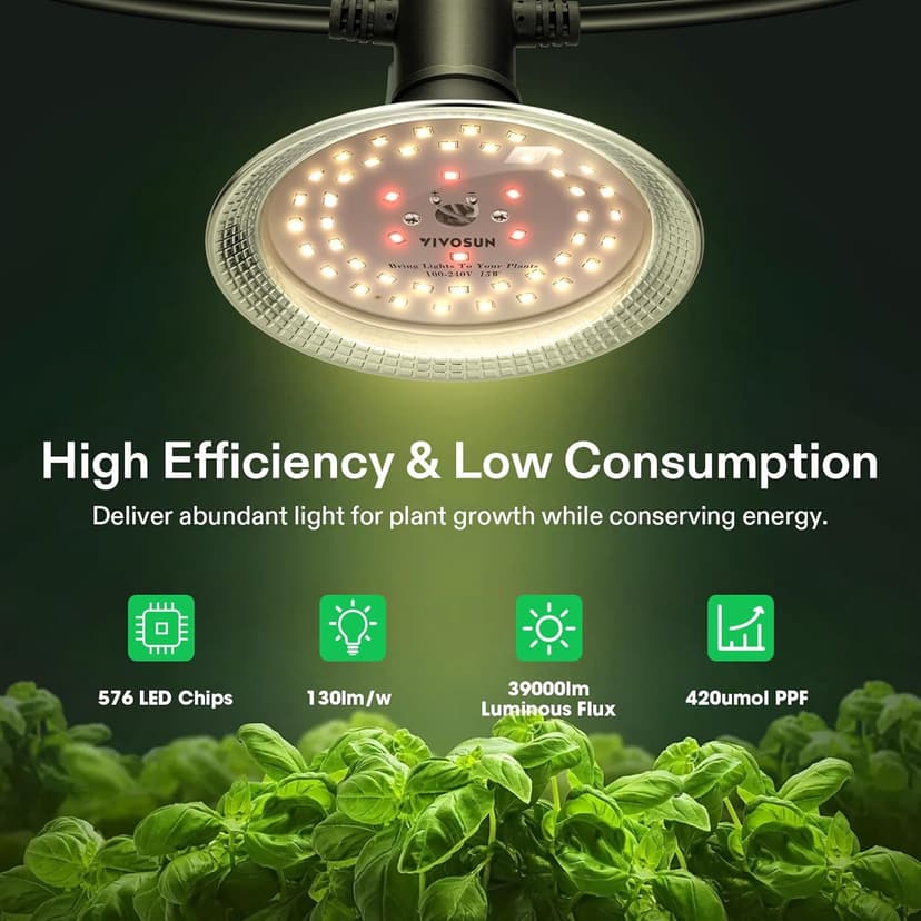 VIVOSUN Outdoor LED Grow Lights, Waterproof String Grow Light, Full Spectrum Plant Growing Lights with 44Ft Adjustable Cord for Seedling, Veg, Flower in Greenhouse, Garden, Backyard, Farm (12-Light)