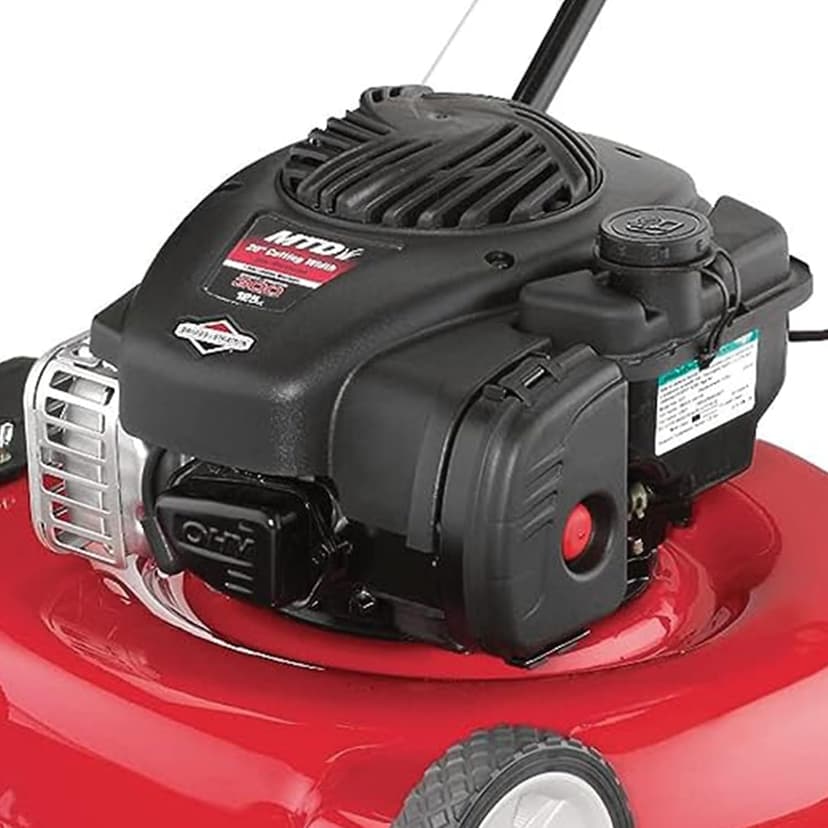 Yard Machines Gas Powered Push Lawn Mower with Engine Oil, 20 Inch Steel Cutting Deck, and Side Discharge for Outdoor Yards, Red/Black