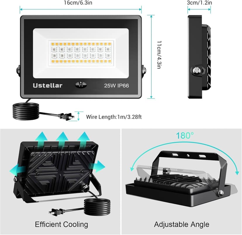 USTELLAR 4 Pack 25W RGB LED Flood Light 250W Equiv. Color Changing Floodlights, Warm White 2700K IP66 Colored Spotlight Stage Party Uplighting Indoor Outdoor Uplights for Event Wedding Halloween Light