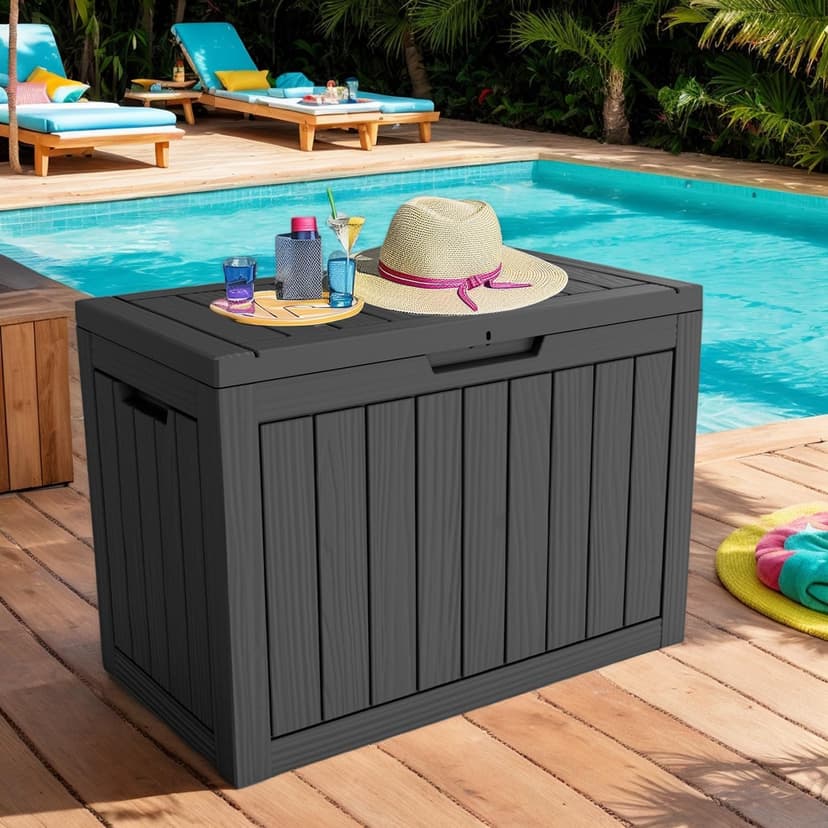 Outdoor Resin Storage Deck Box, 48 Gallon Capacity, Weather-Resistant, Black