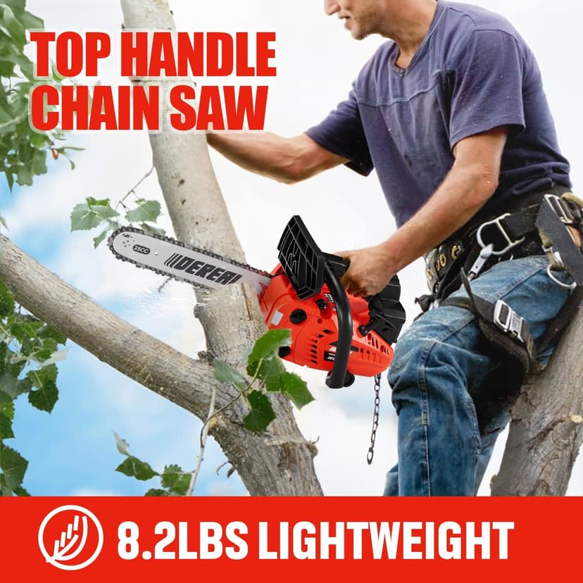 12 Inch Gas Chainsaw, 25.4CC 2-Stroke Top Handle Gas Powered Chainsaw Petrol Handheld Cordless Chain Saw for Tree Wood Cutting