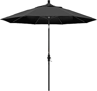 California Umbrella 9' Round Aluminum Patio Umbrella, Crank Lift, Collar Tilt, Bronze Pole, Black Olefin