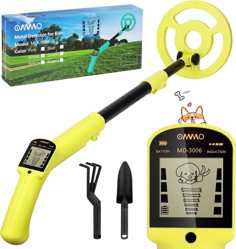 OMMO Metal Detector, Adjustable 27.5”-37.8” Metal Detector for Kids with Intuitive LCD Display, Lightweight Kids Metal Detectors with 6” Search Coil for Exploration Outdoor