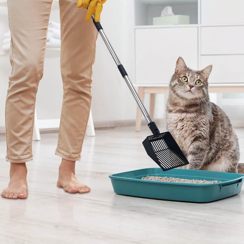 KeFanta Cat Litter Scoop, 41in Metal Kitty Poop Scooper, Heavy Duty Stainless Steel Sifting Shovel with Long Handle for Chicken Coop