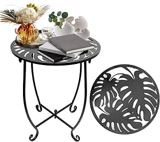 Outdoor Side Table for Small Spaces, Versatile 14 Inch Round Metal End Table for Patio Balcony Yard Porch Garden Bedside, Anti-Rust and Waterproof Accent Table for Indoor Outdoor Use, Easy Assembly
