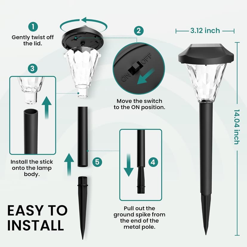 GIGALUMI 12 Pack Solar Lights Outdoor Waterproof,New Upgraded Light for Outside,Solar Garden Lights,Pathway Outdoor Light for Patio,Lawn,Yard and Landscape