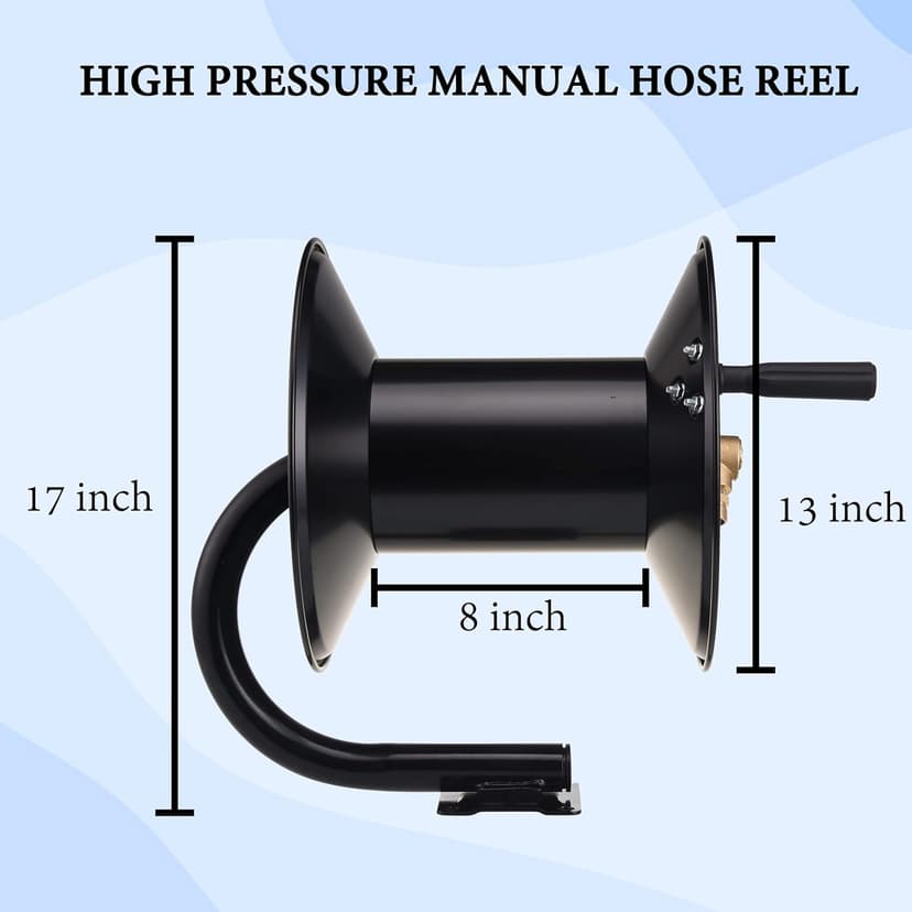 M MINGLE High Pressure Washer Hose Reel 150ft, Heavy Duty Steel Hose Reel, Manual Crank Power Washer Hose Reel with 3/8" Pressure Wash Whip Hose, Swivel Arm and Mounting Bracket, 4000 PSI