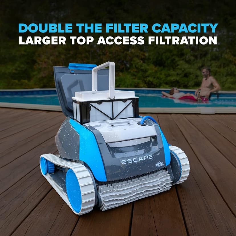 Dolphin Escape Robotic Pool Cleaner (2024 Model) — Massive Top-Loading Filter, Dual Motors, HyperBrush, HyperGrip Tracks, Smart Navigation — for Above Ground & In-Ground Pools up to 33ft